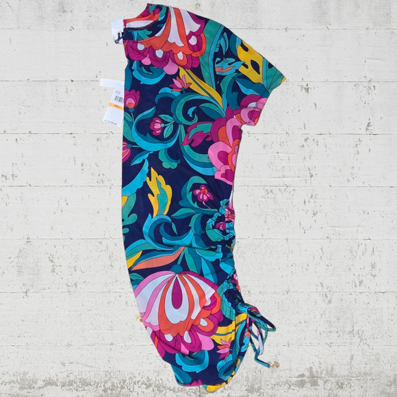 Trina Turk Retro Floral Mesh Crewneck Cinch Hem Swimsuit Cover Up Size Small - Picture 8 of 9